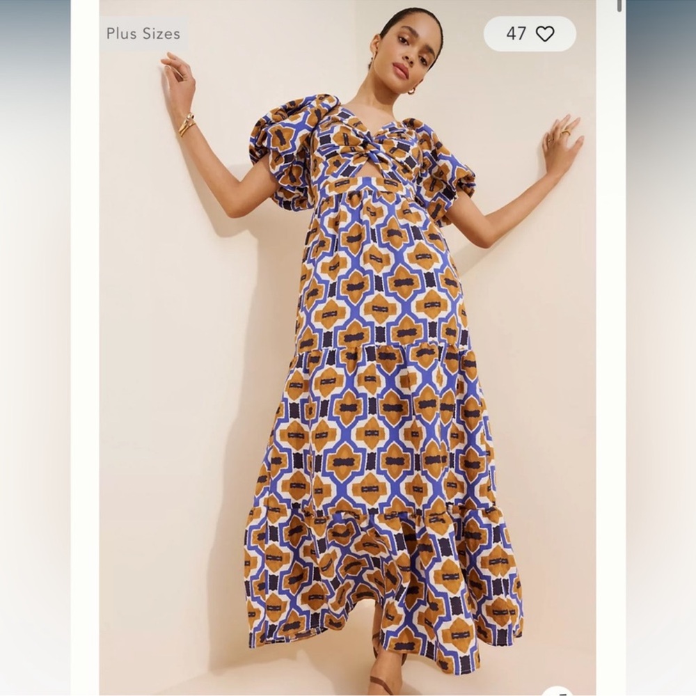 Anthropologie Woven Printed V-Neck Maxi Dress